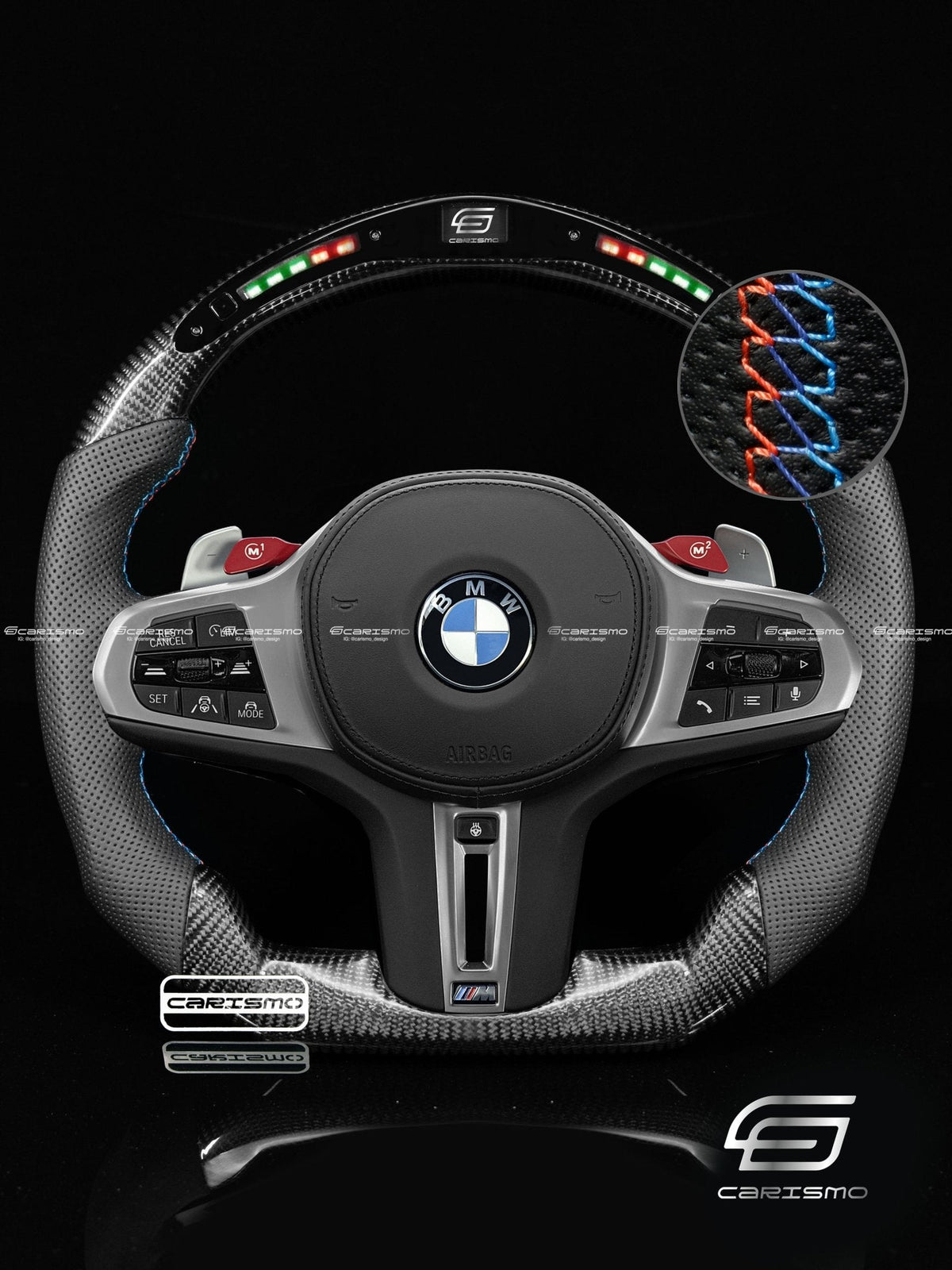 Carismo Steering Wheel For BMW G-Series (M Performance Wheel) - Classic RPM LED - Gloss Carbon - Perforated Leather