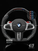 Carismo Steering Wheel For BMW G-Series (M Performance Wheel) - Sequential RPM LED - Gloss Carbon - Alcantara