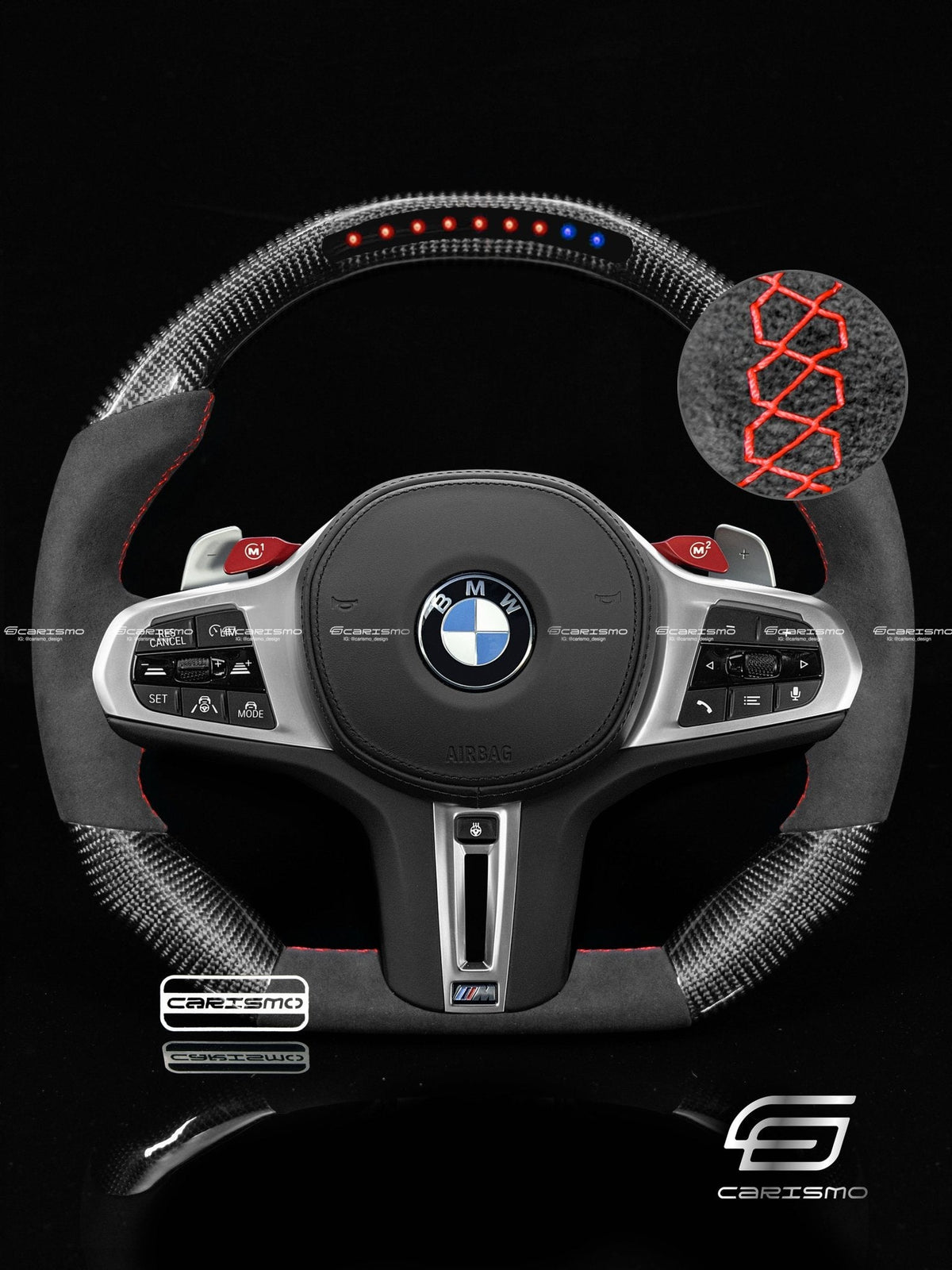 Carismo Steering Wheel For BMW G-Series (M Performance Wheel) - Sequential RPM LED - Gloss Carbon - Alcantara