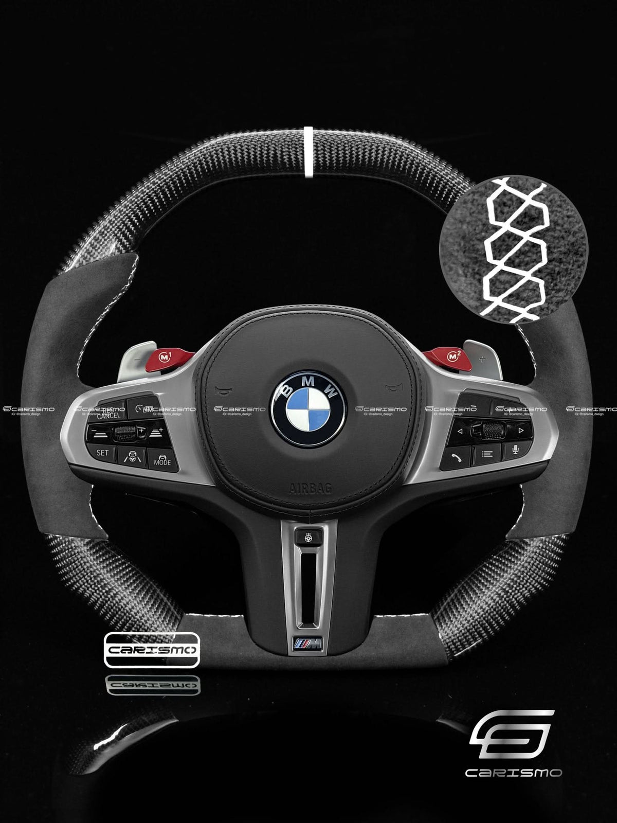Carismo Steering Wheel For BMW G-Series (M Performance Wheel) - Signature - Gloss Carbon - Alcantara
