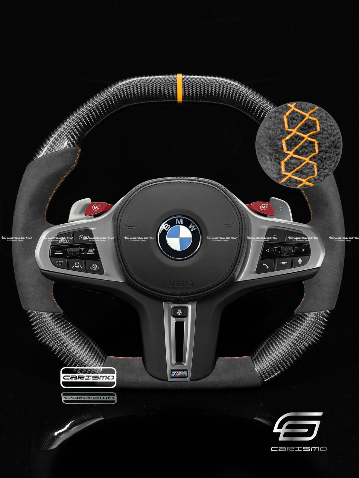 Carismo Steering Wheel For BMW G-Series (M Performance Wheel) - Signature - Gloss Carbon - Alcantara