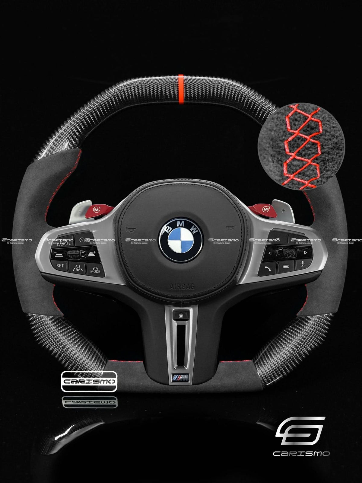 Carismo Steering Wheel For BMW G-Series (M Performance Wheel) - Signature - Gloss Carbon - Alcantara