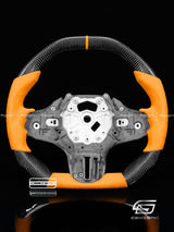 Carismo Steering Wheel For BMW G-Series (M Performance Wheel) - Signature - Gloss Carbon - Orange Alcantara