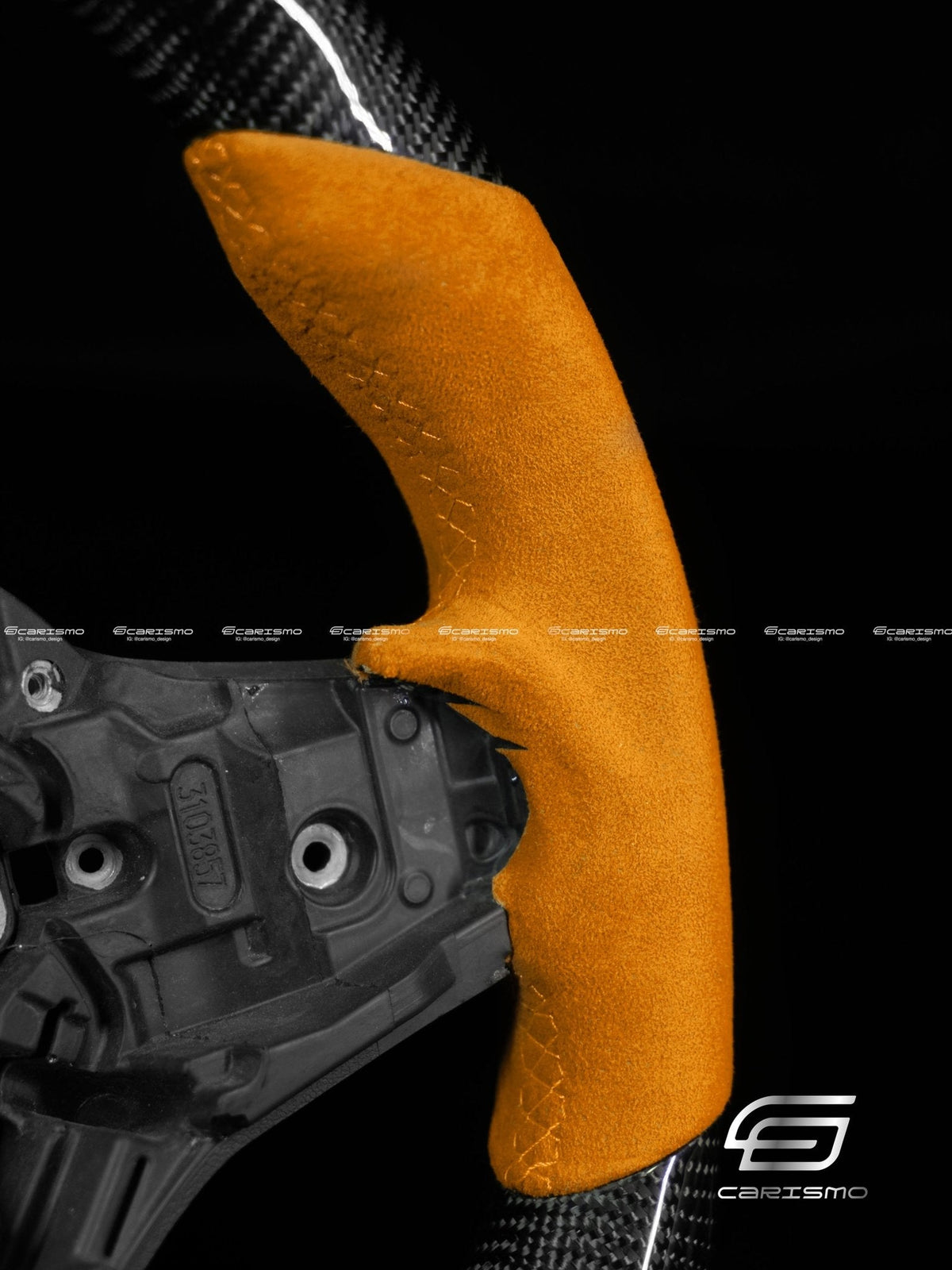 Carismo Steering Wheel For BMW G-Series (M Performance Wheel) - Signature - Gloss Carbon - Orange Alcantara