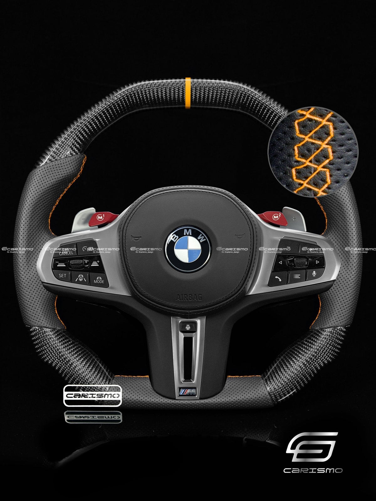 Carismo Steering Wheel For BMW G-Series (M Performance Wheel) - Signature - Gloss Carbon - Perforated Leather