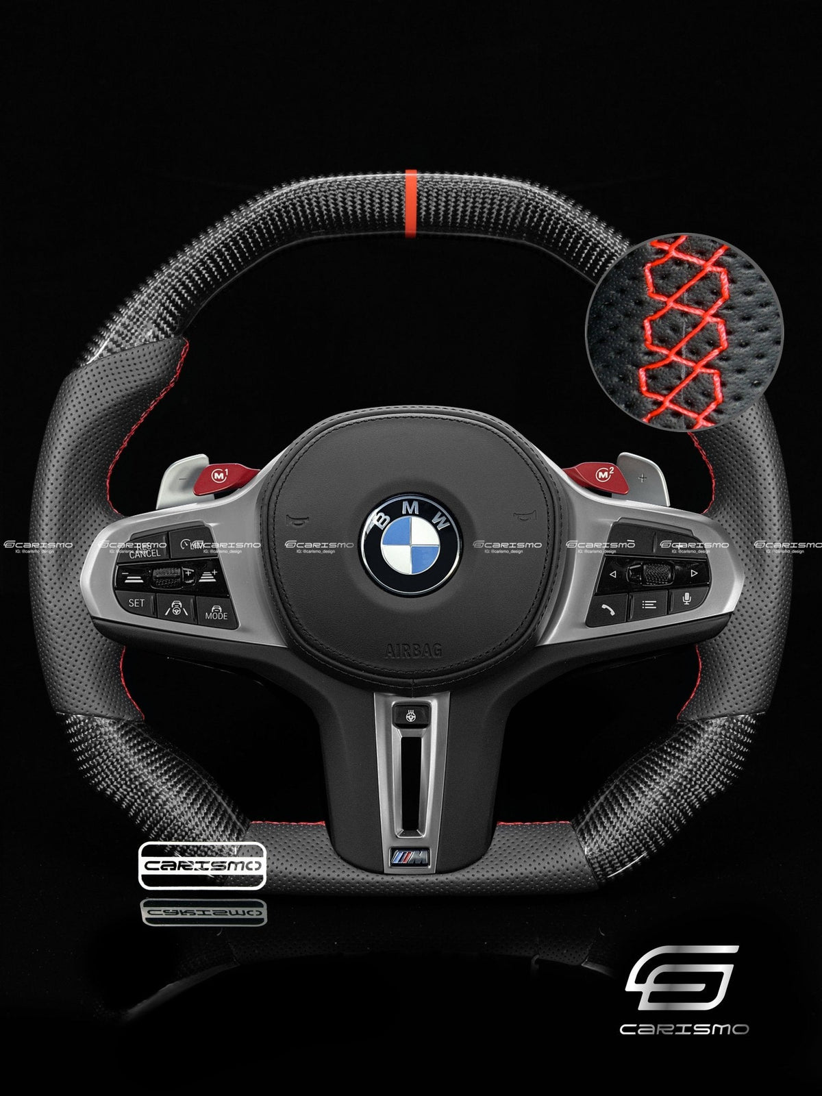 Carismo Steering Wheel For BMW G-Series (M Performance Wheel) - Signature - Gloss Carbon - Perforated Leather