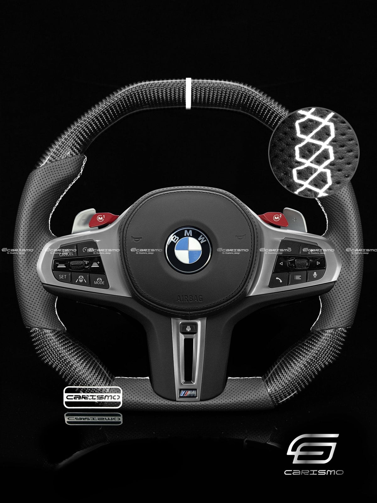 Carismo Steering Wheel For BMW G-Series (M Performance Wheel) - Signature - Gloss Carbon - Perforated Leather