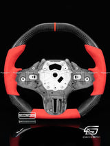 Carismo Steering Wheel For BMW G-Series (M Performance Wheel) - Signature - Gloss Carbon - Red Alcantara