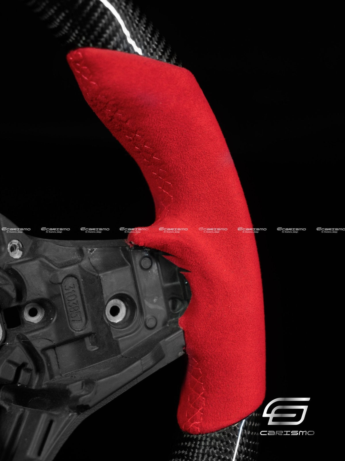 Carismo Steering Wheel For BMW G-Series (M Performance Wheel) - Signature - Gloss Carbon - Red Alcantara