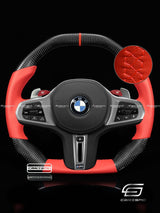 Carismo Steering Wheel For BMW G-Series (M Performance Wheel) - Signature - Gloss Carbon - Red Smooth Leather