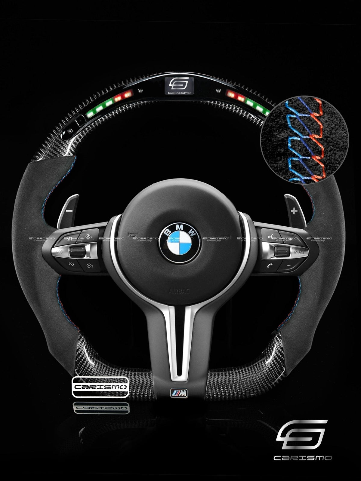 Carismo Steering Wheel For BMW F-Series (M Performance Wheels) - Classic RPM LED - Gloss Carbon - Alcantara