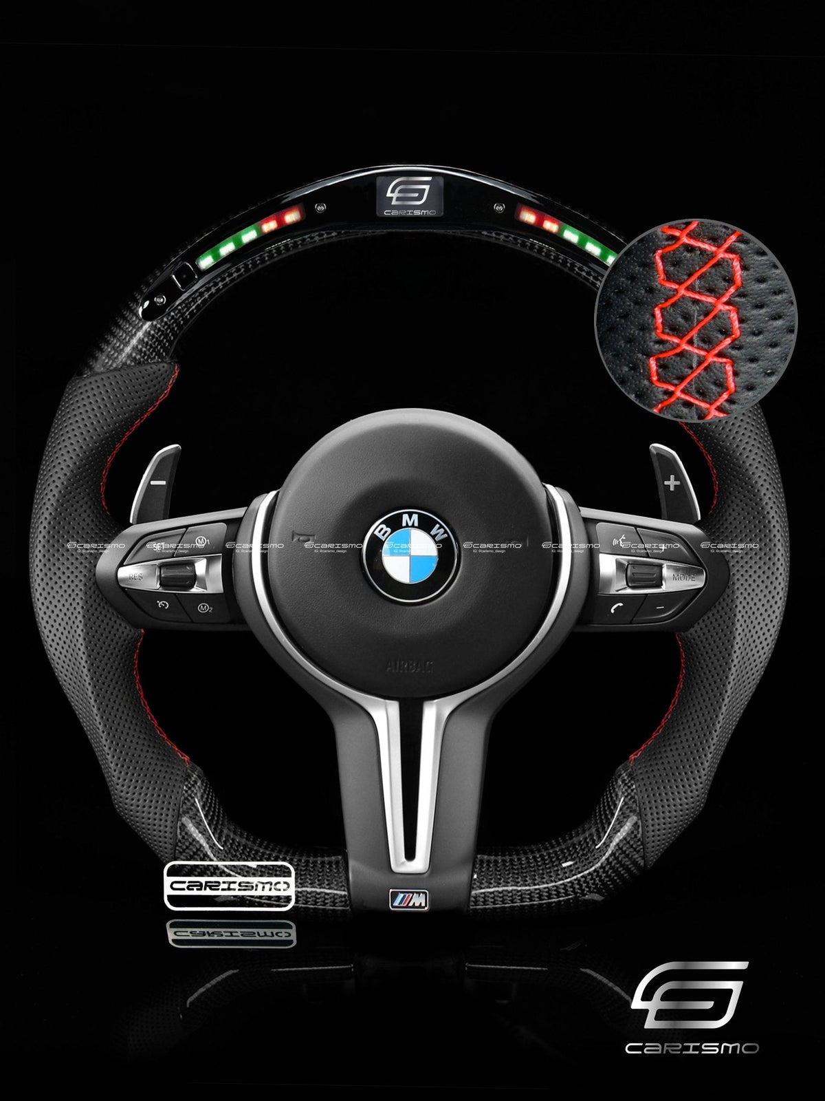 Carismo Steering Wheel For BMW F-Series (M Performance Wheels) - Classic RPM LED - Gloss Carbon - Perforated Leather