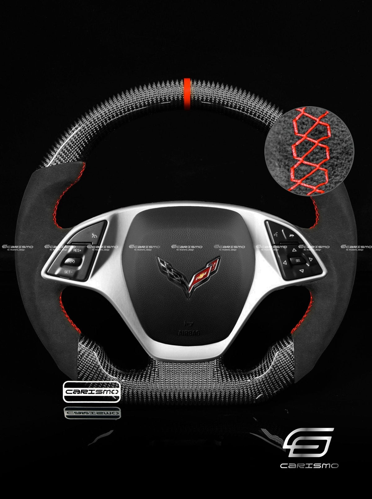 Carismo Steering Wheel For Chevrolet Corvette (C7) - Sport - Gloss Carbon - Alcantara