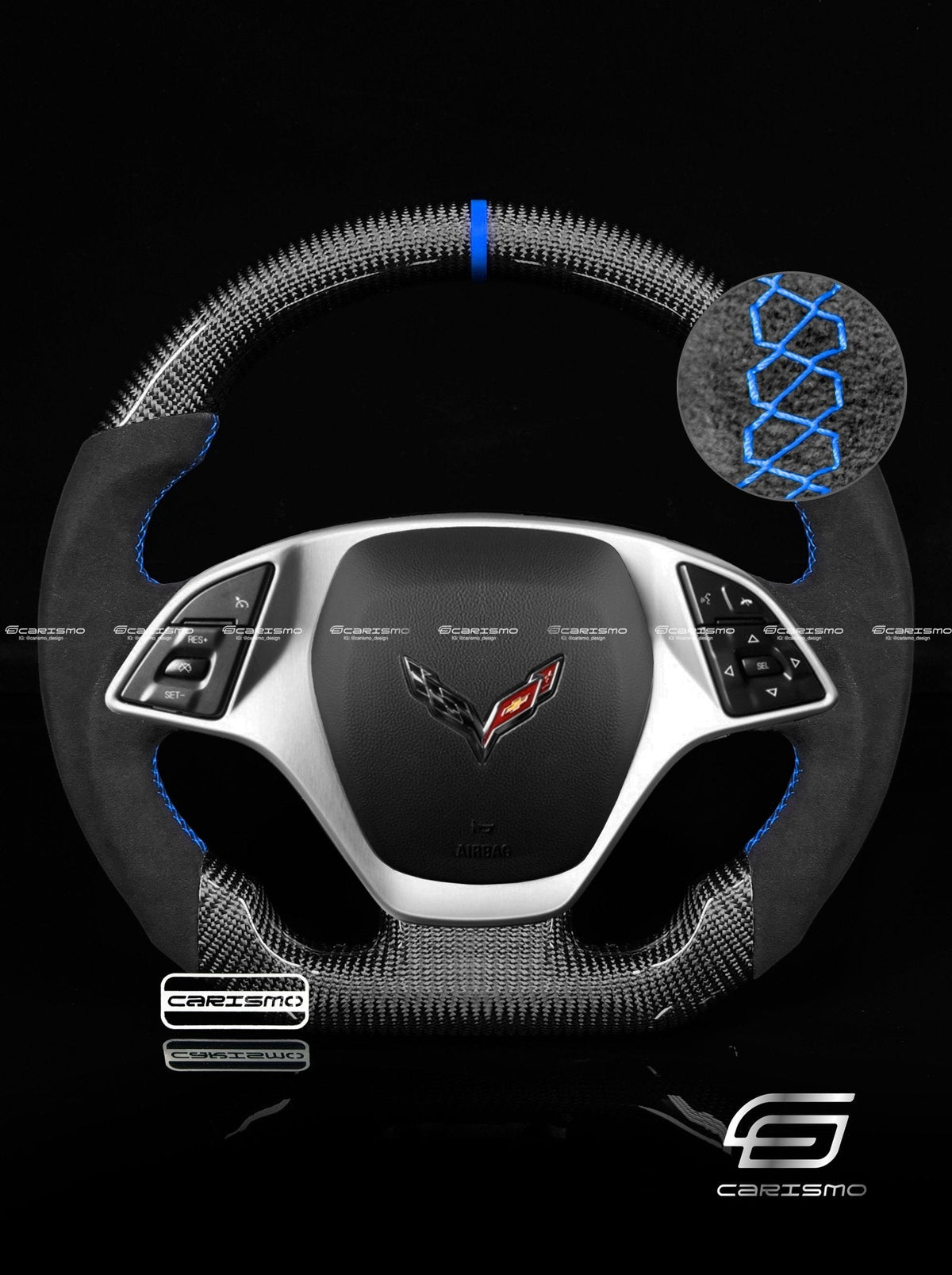 Carismo Steering Wheel For Chevrolet Corvette (C7) - Sport - Gloss Carbon - Alcantara
