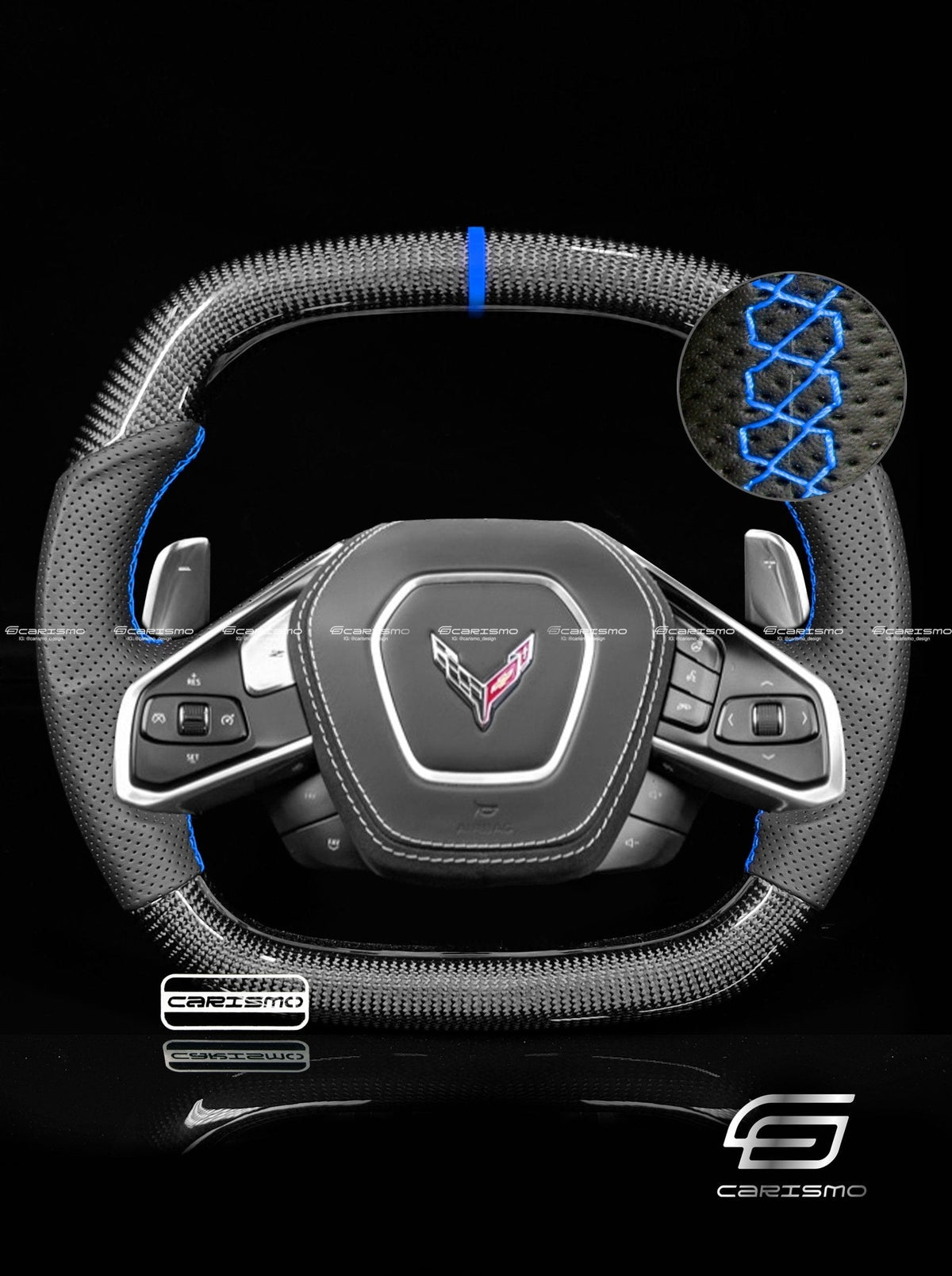 Carismo Steering Wheel For Chevrolet Corvette (C8) - Signature - Gloss Carbon - Perforated Leather