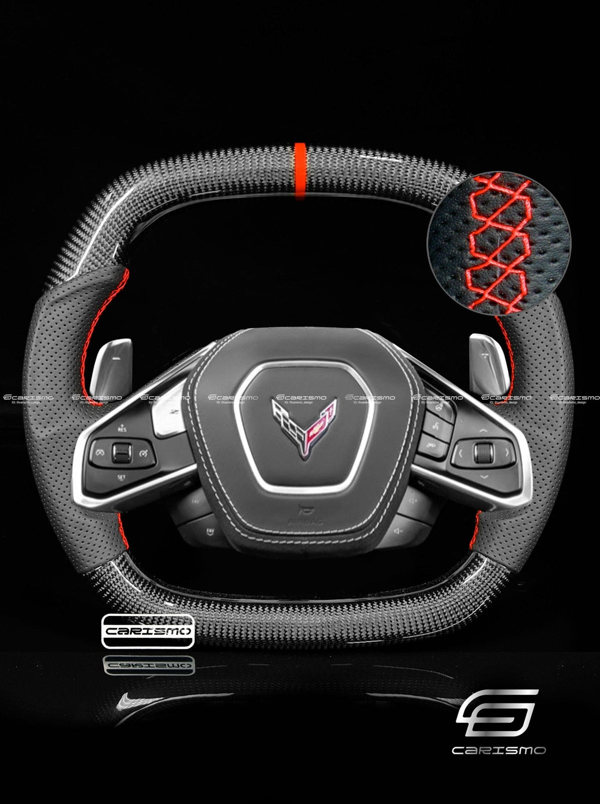 Carismo Steering Wheel For Chevrolet Corvette (C8) - Signature - Gloss Carbon - Perforated Leather