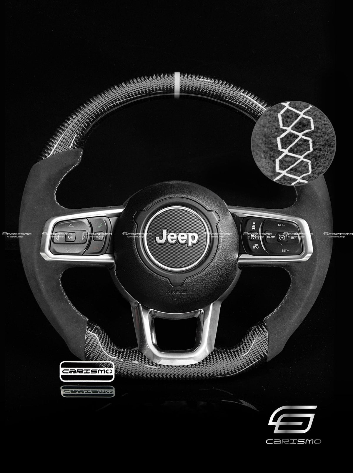 Carismo Steering Wheel For Jeep Wrangler (JL) - Sport - Gloss Carbon - Alcantara