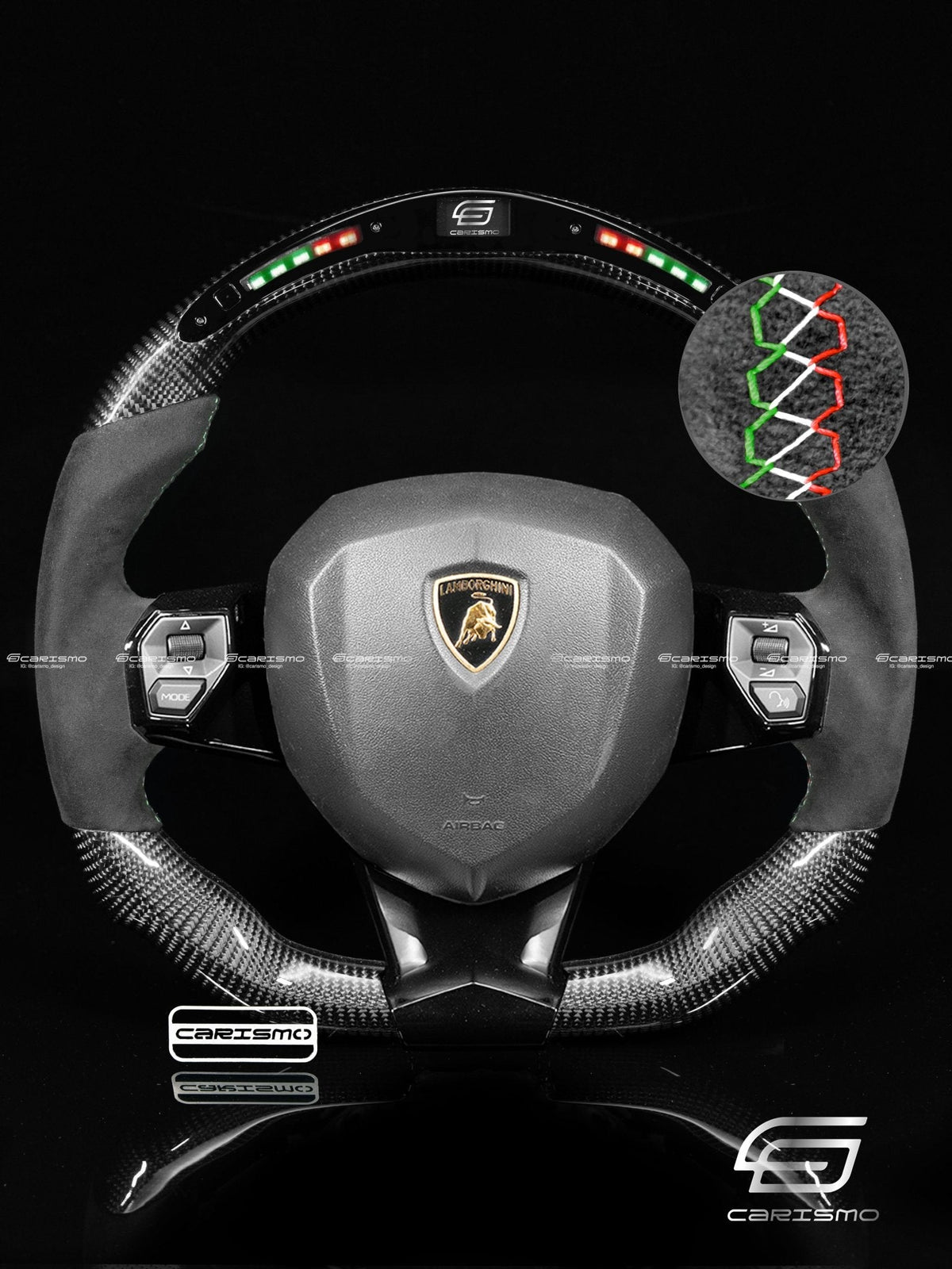 Carismo Steering Wheel For Lamborghini Aventador - Classic RPM LED - Gloss Carbon - Alcantara