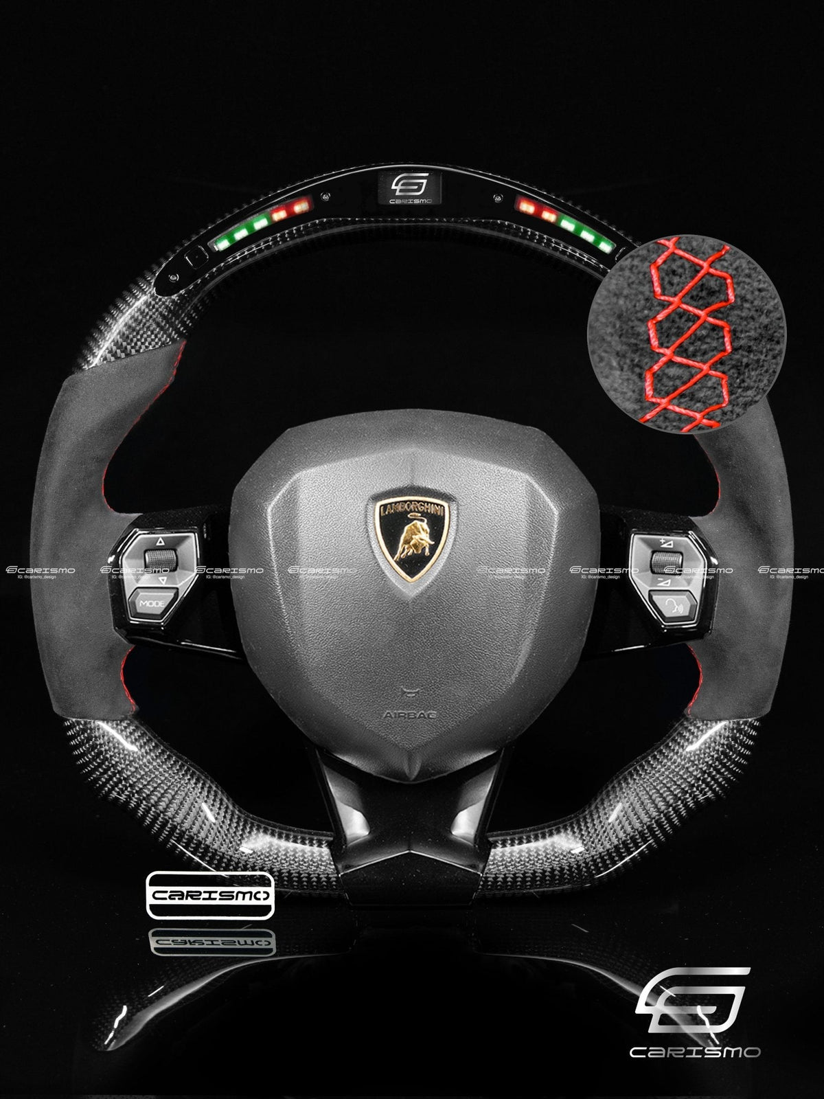 Carismo Steering Wheel For Lamborghini Aventador - Classic RPM LED - Gloss Carbon - Alcantara