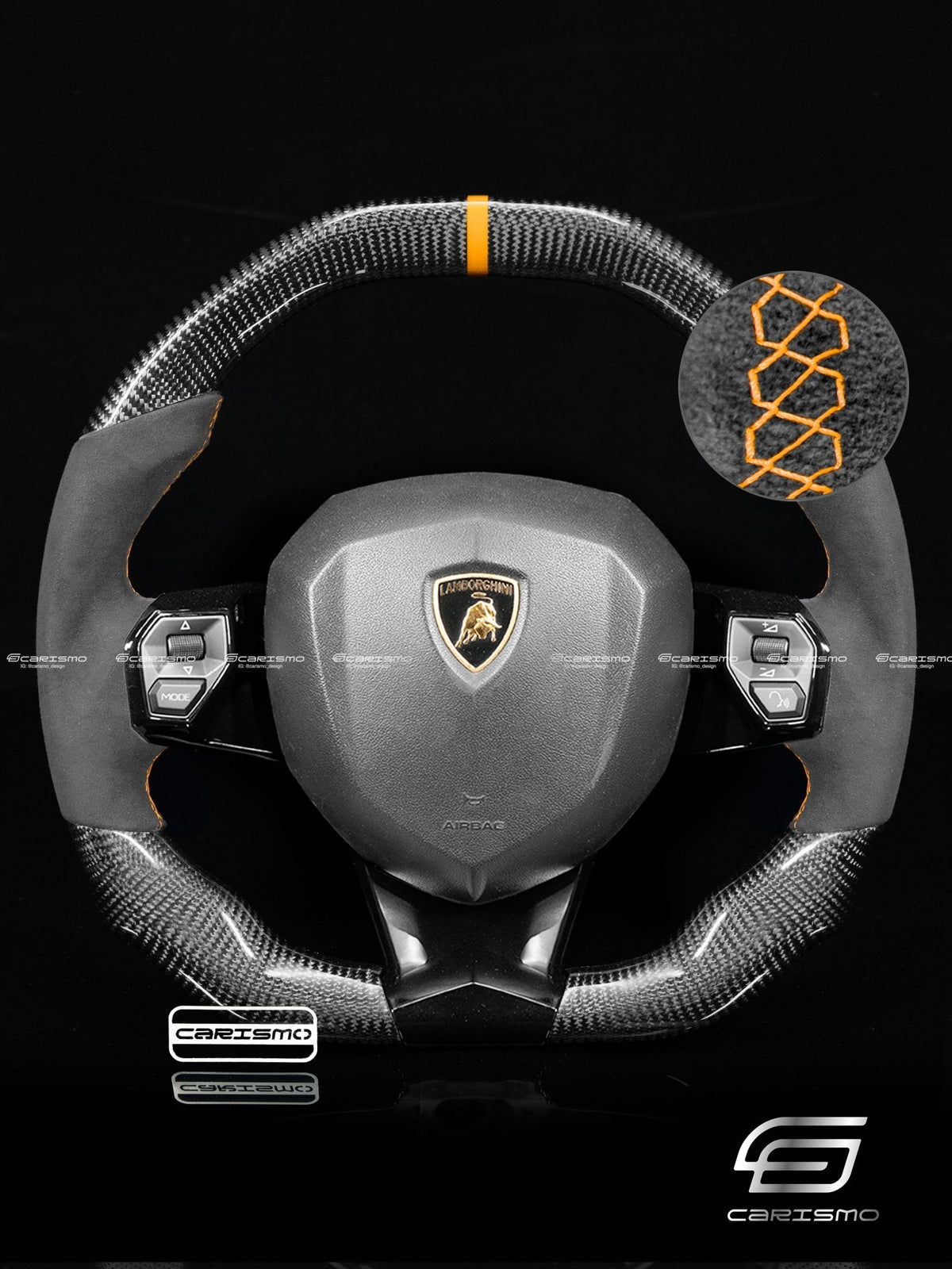 Carismo Steering Wheel For Lamborghini Aventador - Signature - Gloss Carbon - Alcantara