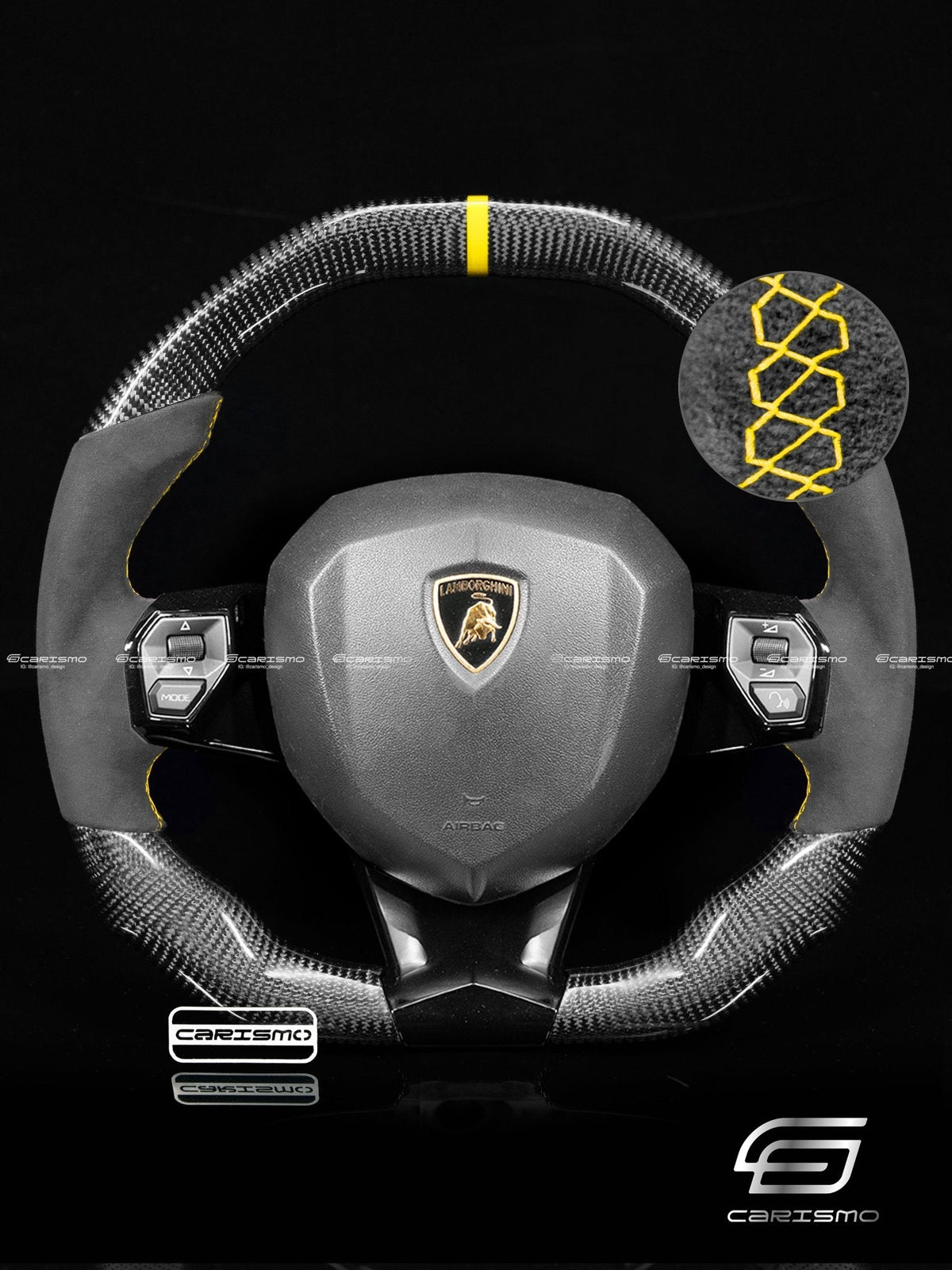 Carismo Steering Wheel For Lamborghini Aventador - Signature - Gloss Carbon - Alcantara