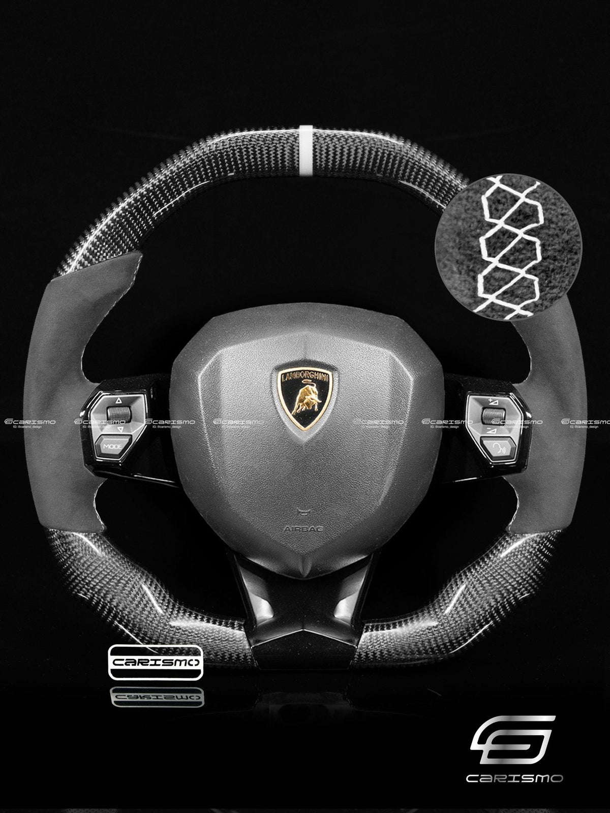 Carismo Steering Wheel For Lamborghini Aventador - Signature - Gloss Carbon - Alcantara