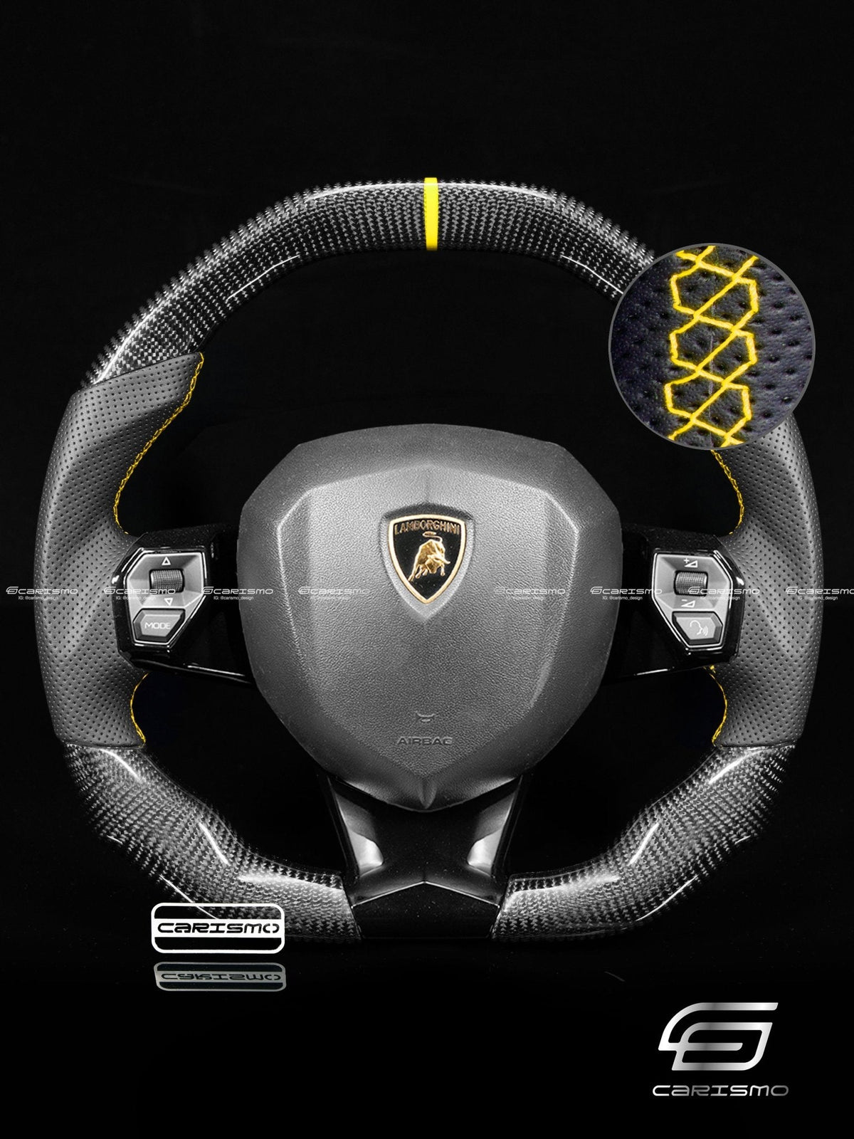 Carismo Steering Wheel For Lamborghini Aventador - Signature - Gloss Carbon - Perforated Leather