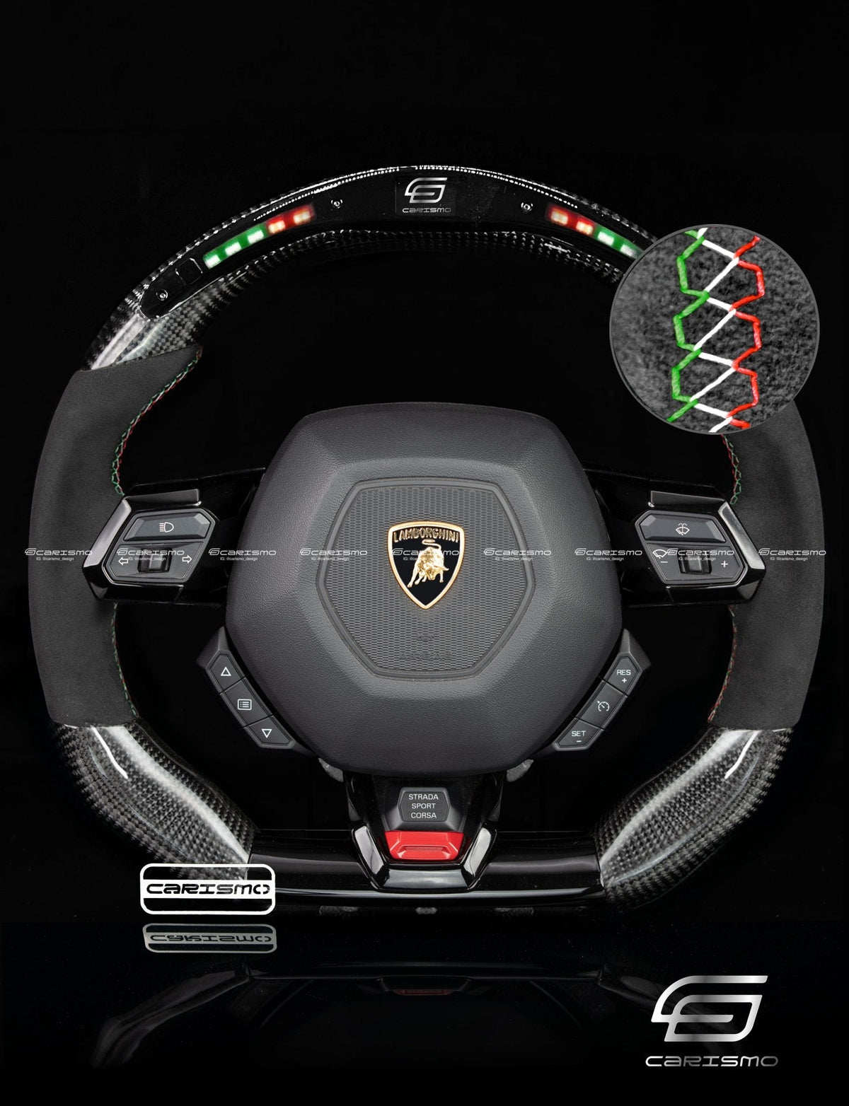 Carismo Steering Wheel For Lamborghini Huracan - Classic RPM LED - Gloss Carbon - Alcantara
