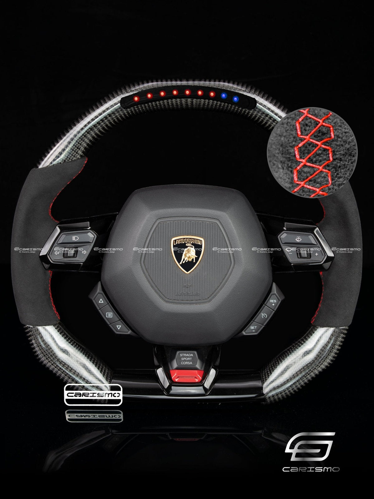 Carismo Steering Wheel For Lamborghini Huracan - Sequential RPM LED - Gloss Carbon - Alcantara