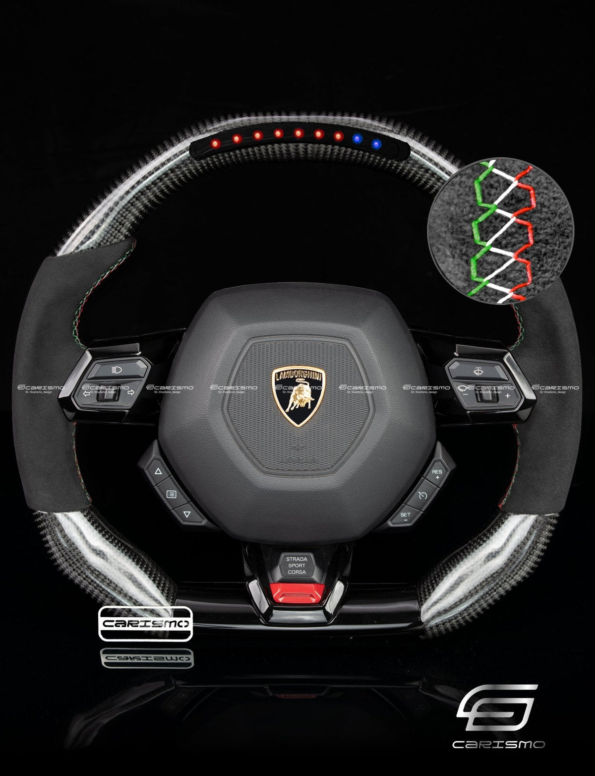 Carismo Steering Wheel For Lamborghini Huracan - Sequential RPM LED - Gloss Carbon - Alcantara