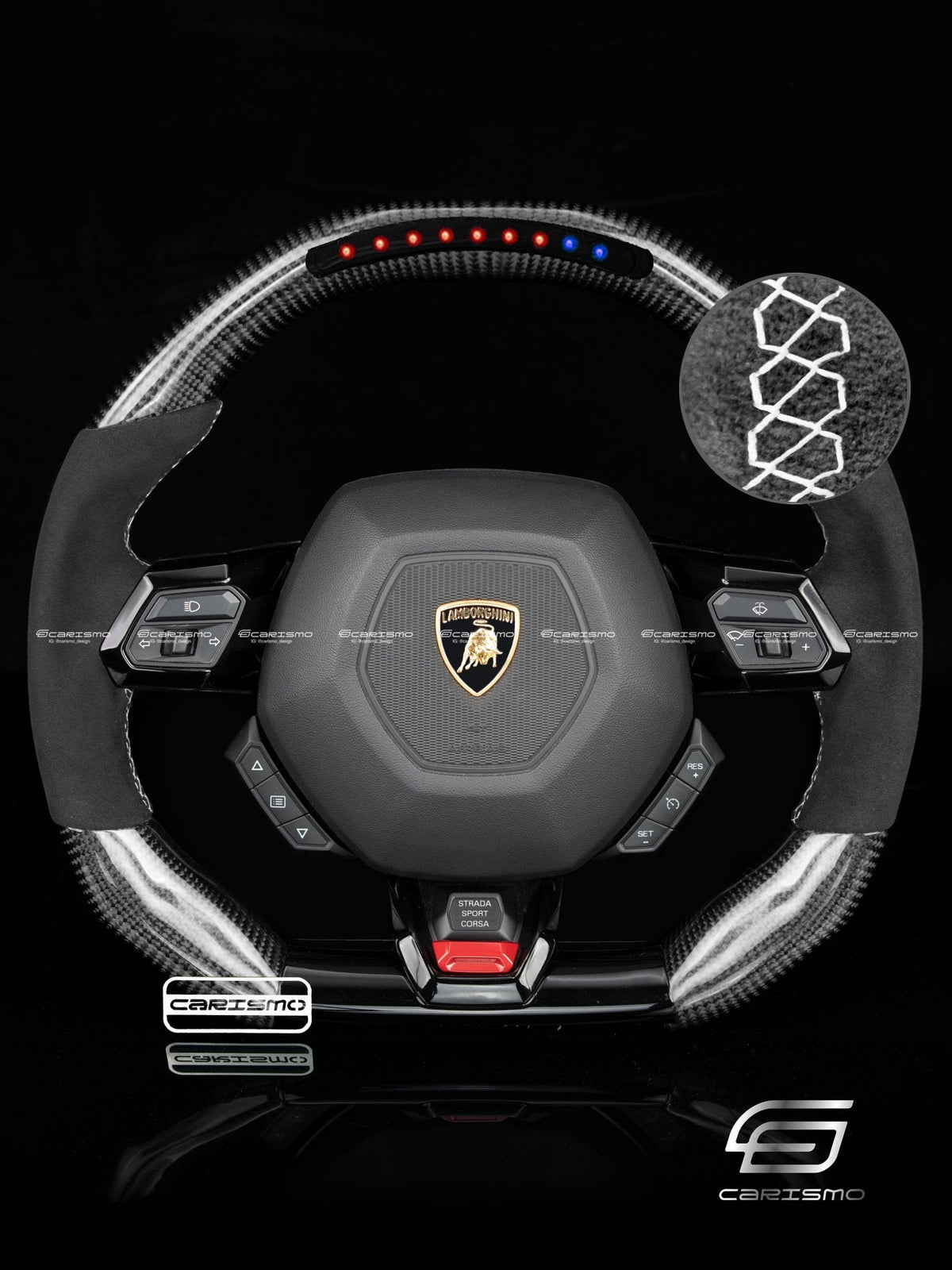Carismo Steering Wheel For Lamborghini Huracan - Sequential RPM LED - Gloss Carbon - Alcantara