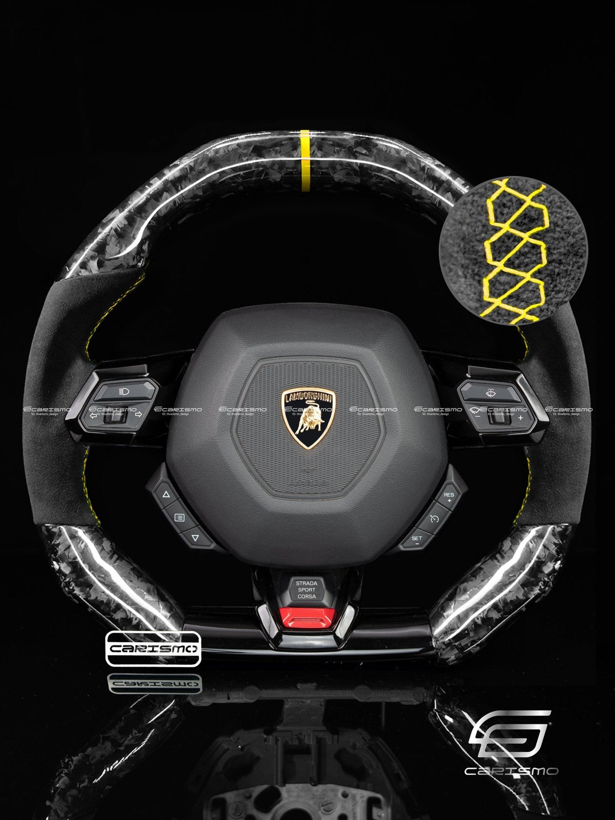 Carismo Steering Wheel For Lamborghini Huracan - Signature - Gloss Forged Carbon - Alcantara