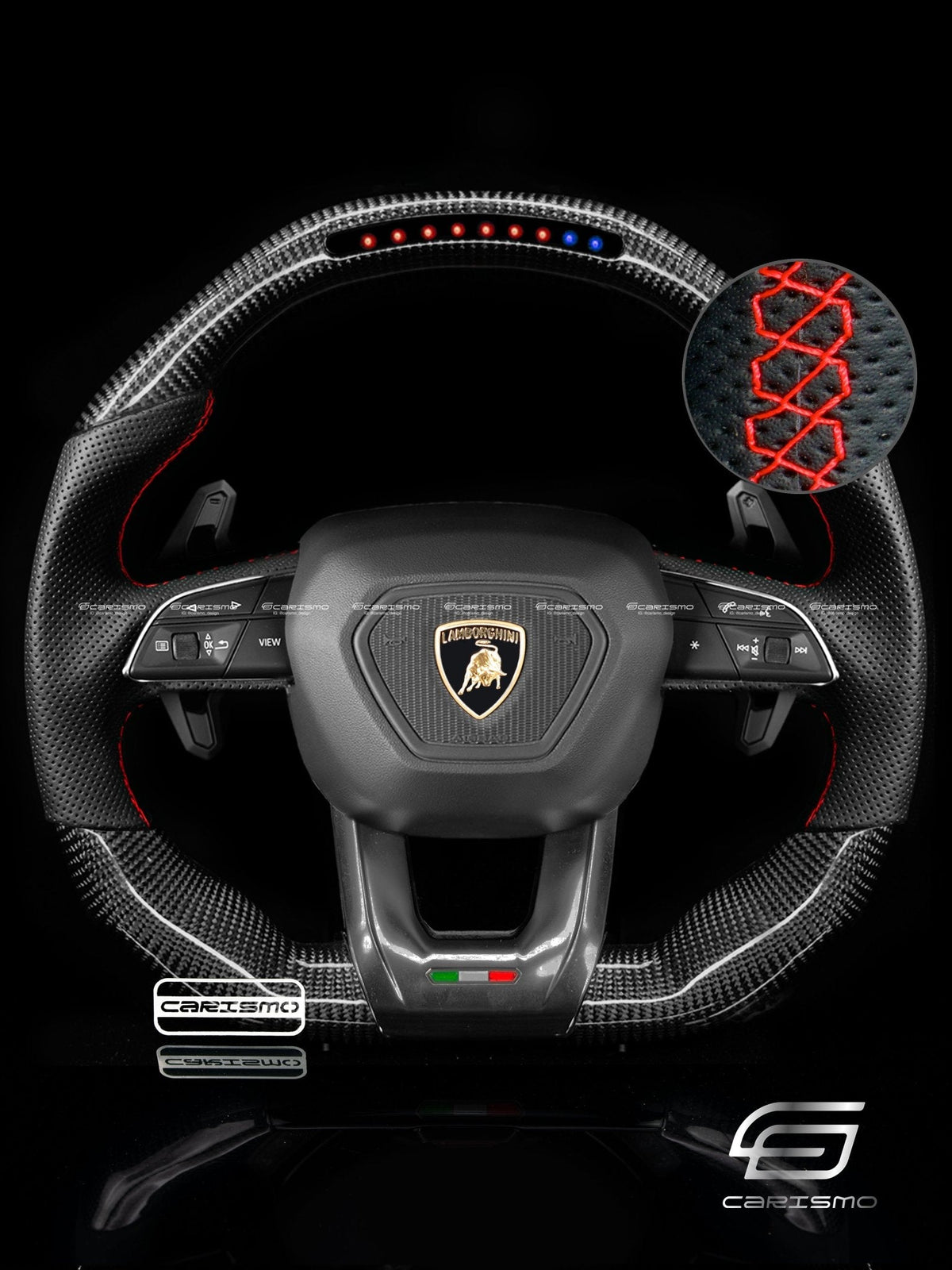 Carismo Steering Wheel For Lamborghini Urus - Sequential RPM LED - Gloss Carbon - Perforated Leather