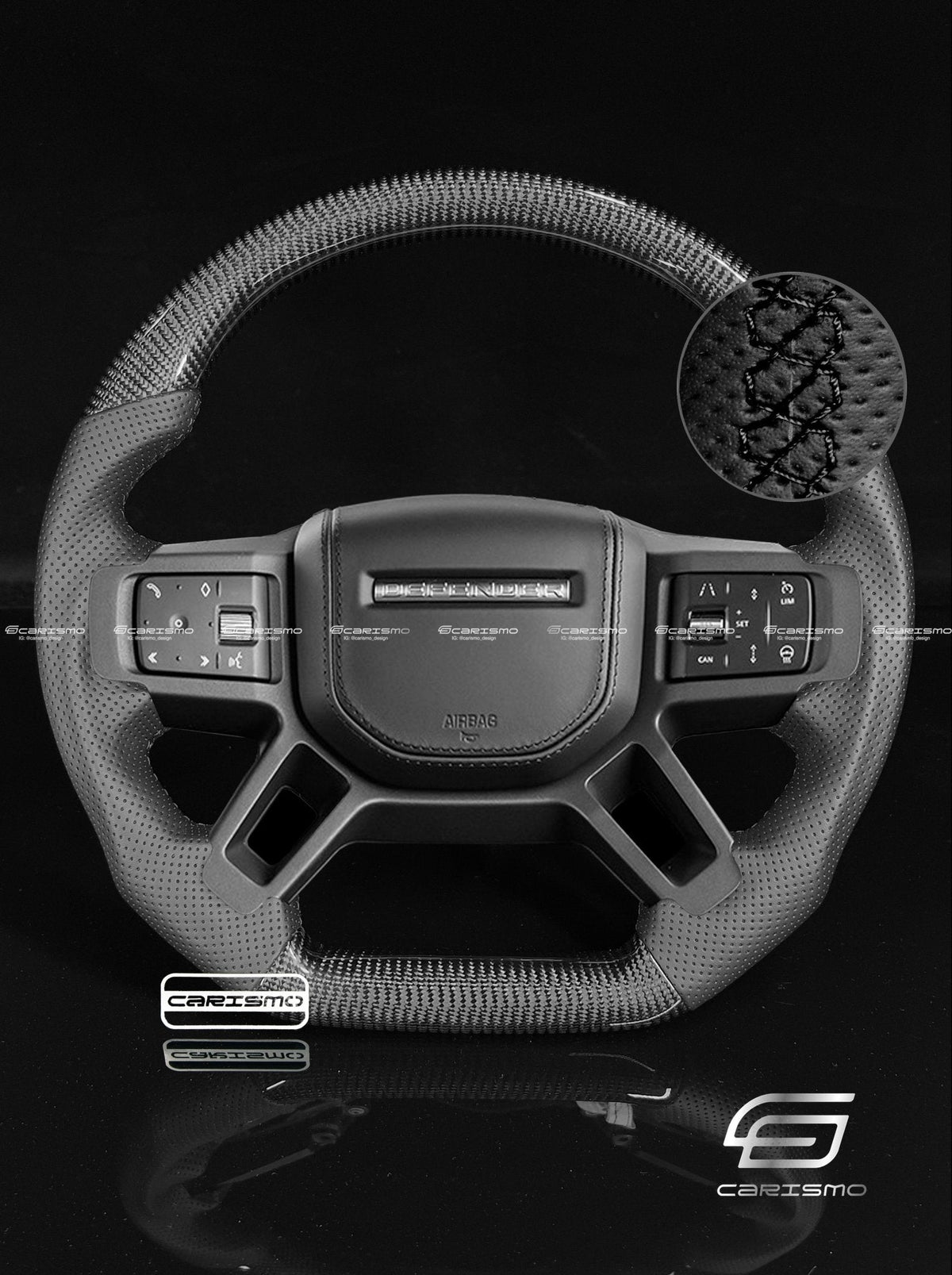 Carismo Steering Wheel For Land Rover Defender (L663) - Sport - Gloss Carbon - Perforated Leather