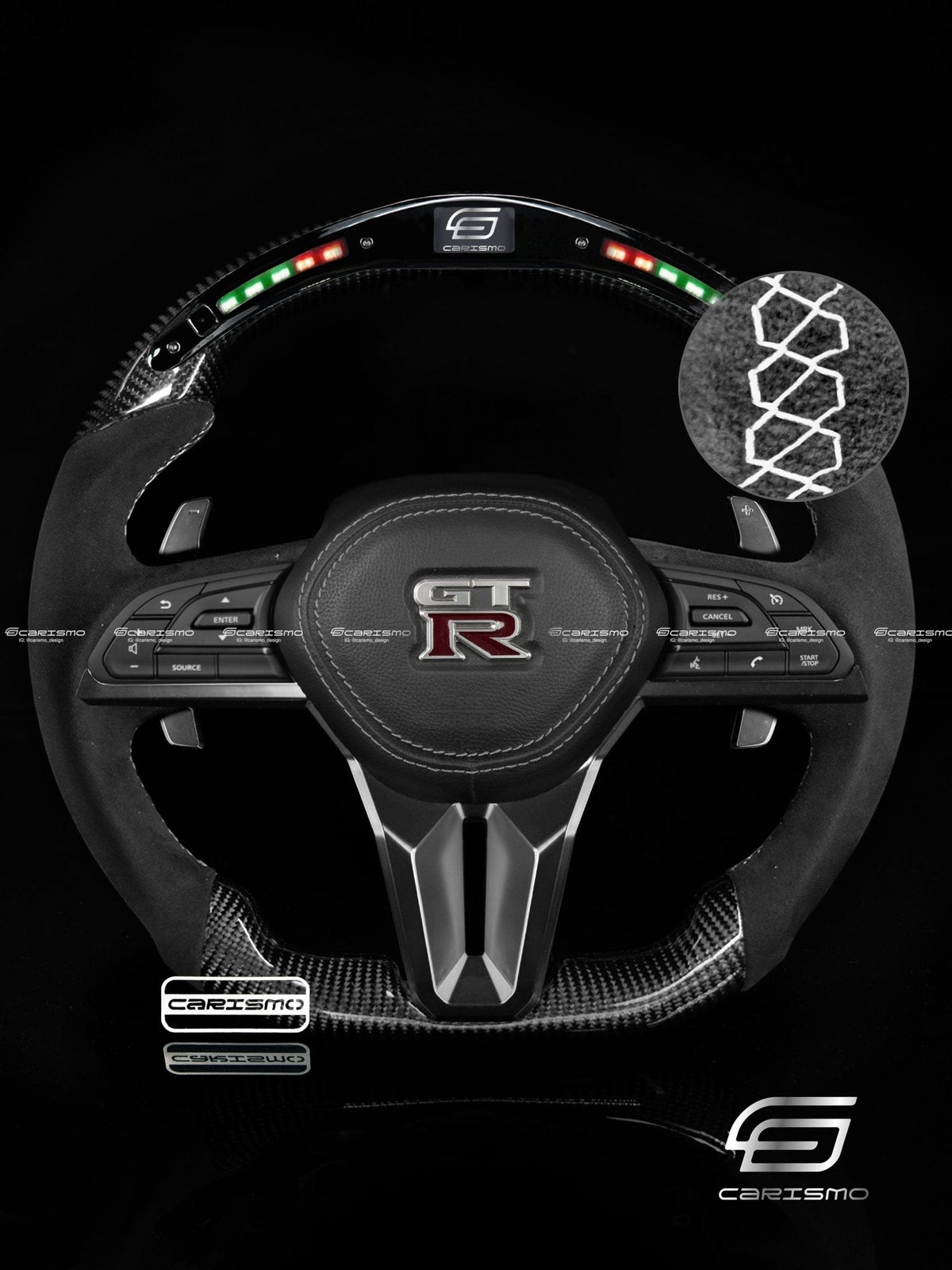 Carismo Steering Wheel For Nissan GT-R (R35 EBA) - Classic RPM LED - Gloss Carbon - Alcantara