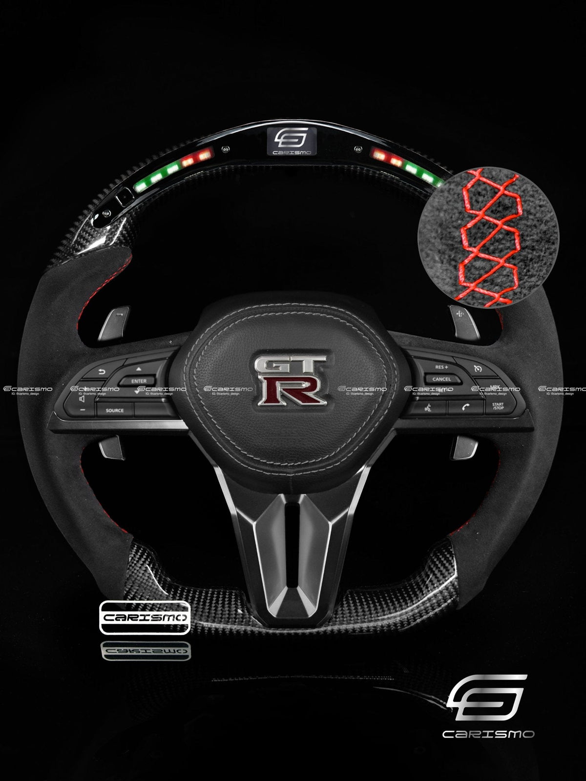 Carismo Steering Wheel For Nissan GT-R (R35 EBA) - Classic RPM LED - Gloss Carbon - Alcantara