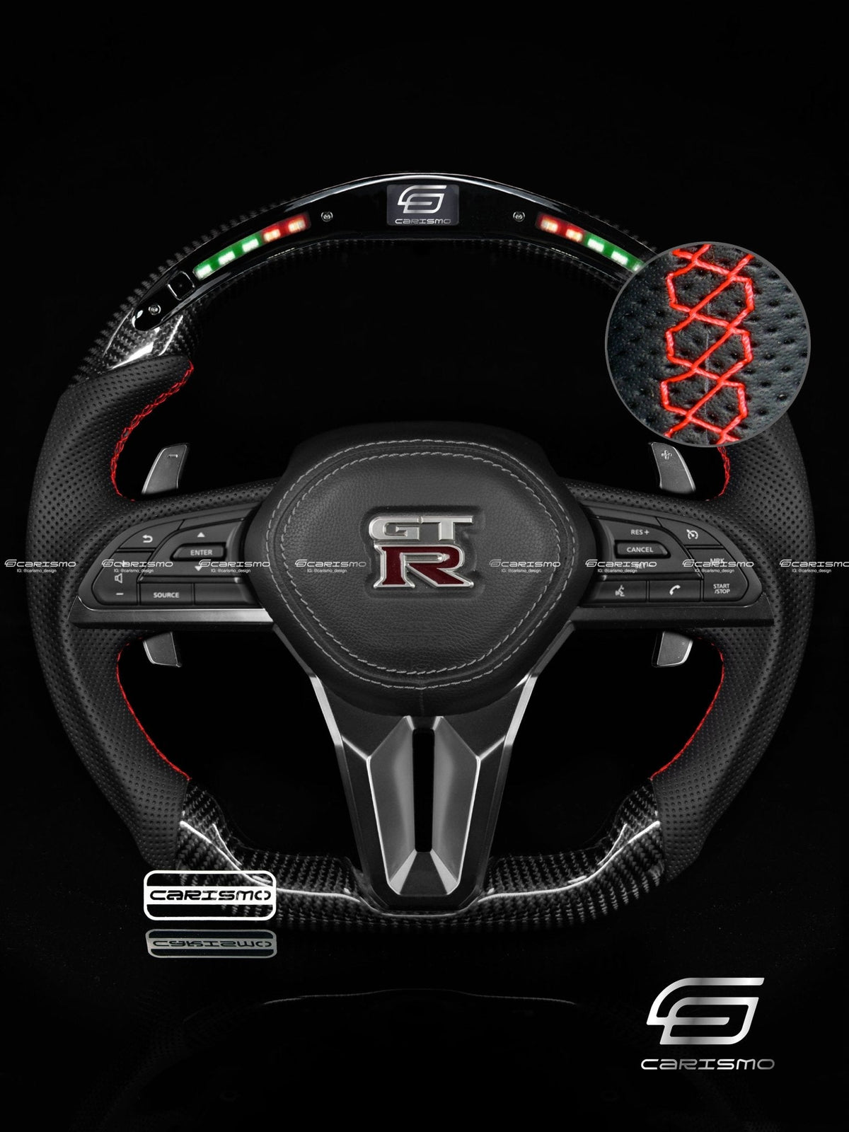 Carismo Steering Wheel For Nissan GT-R (R35 EBA) - Classic RPM LED - Gloss Carbon - Perforated Leather