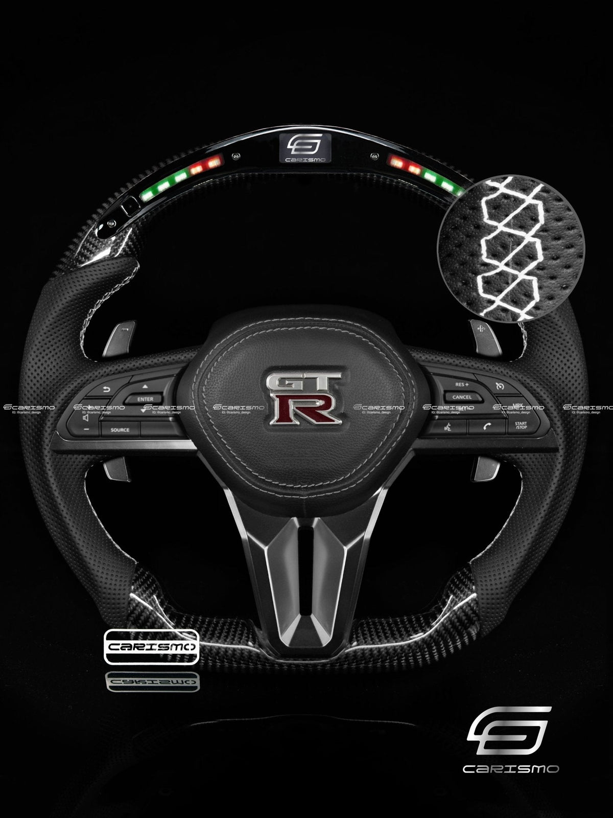 Carismo Steering Wheel For Nissan GT-R (R35 EBA) - Classic RPM LED - Gloss Carbon - Perforated Leather