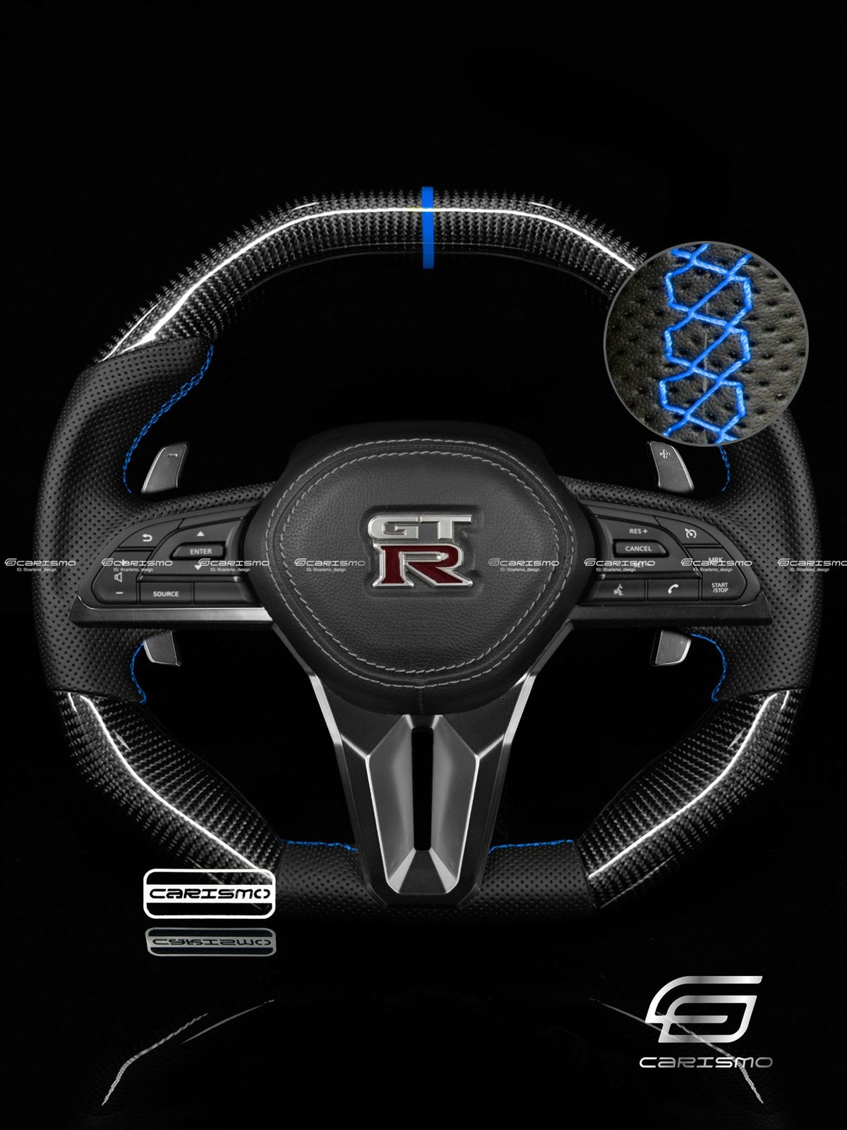Carismo Steering Wheel For Nissan GT-R (R35 EBA) - Signature - Gloss Carbon - Perforated Leather
