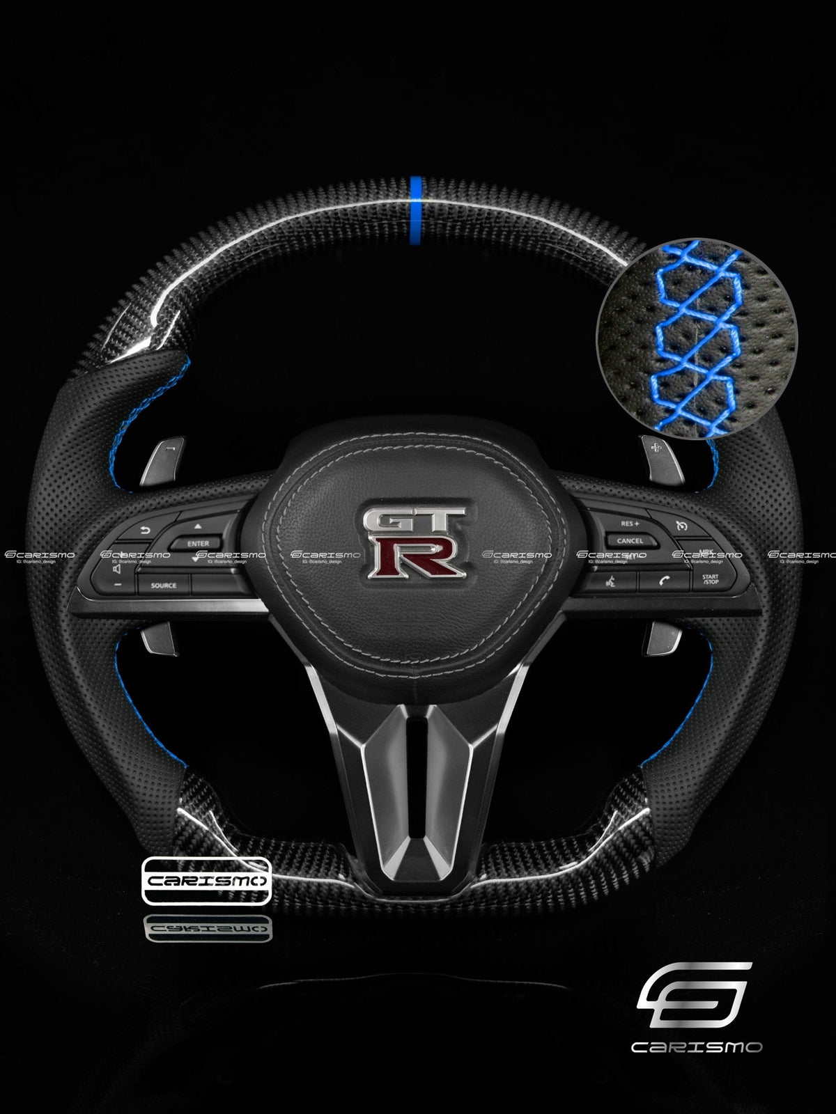 Carismo Steering Wheel For Nissan GT-R (R35 EBA) - Sport - Gloss Carbon - Perforated Leather