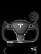 Carismo Steering Wheel For Tesla Model 3/Y - Yoke-Style - Gloss Carbon - Smooth Leather (Non-Heated)