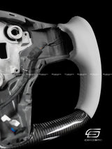 Carismo Steering Wheel For Tesla Model 3/Y - Yoke-Style - Gloss Carbon - White Smooth Leather (Non-Heated)