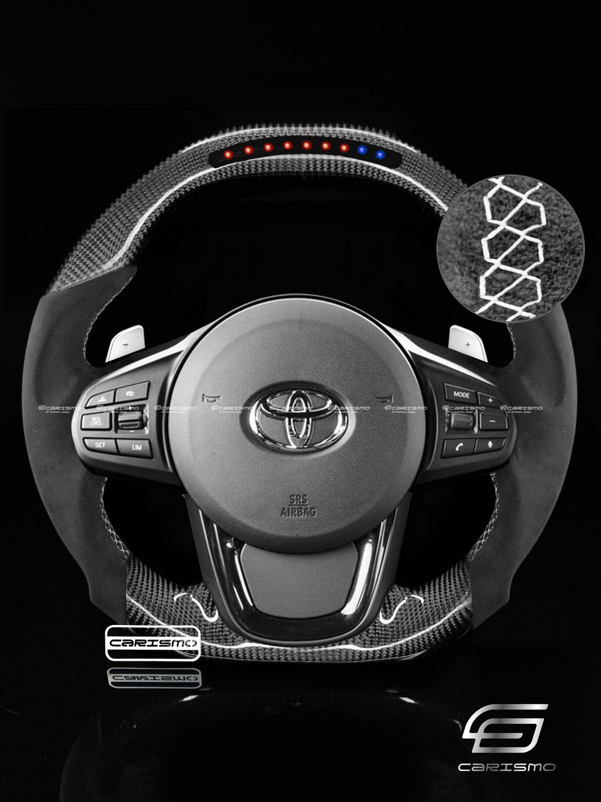 Carismo Steering Wheel For Toyota Supra (MKV) - Sequential RPM LED - Gloss Carbon - Alcantara