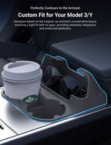 Center Console Cup Holder with Storage for Model 3/Y | Food-Grade Silicone | 2-Slot