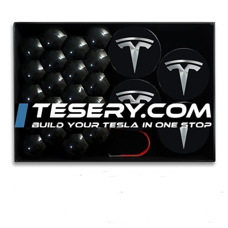 Wheel Center Cap Kit with Puller for Model 3/Y/S/X | 4 Hub Caps + 20 Lug Nut Covers