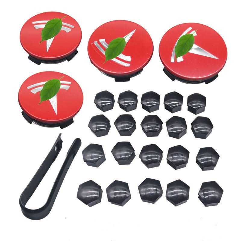 Wheel Center Cap Kit with Puller for Model 3/Y/S/X | 4 Hub Caps + 20 Lug Nut Covers