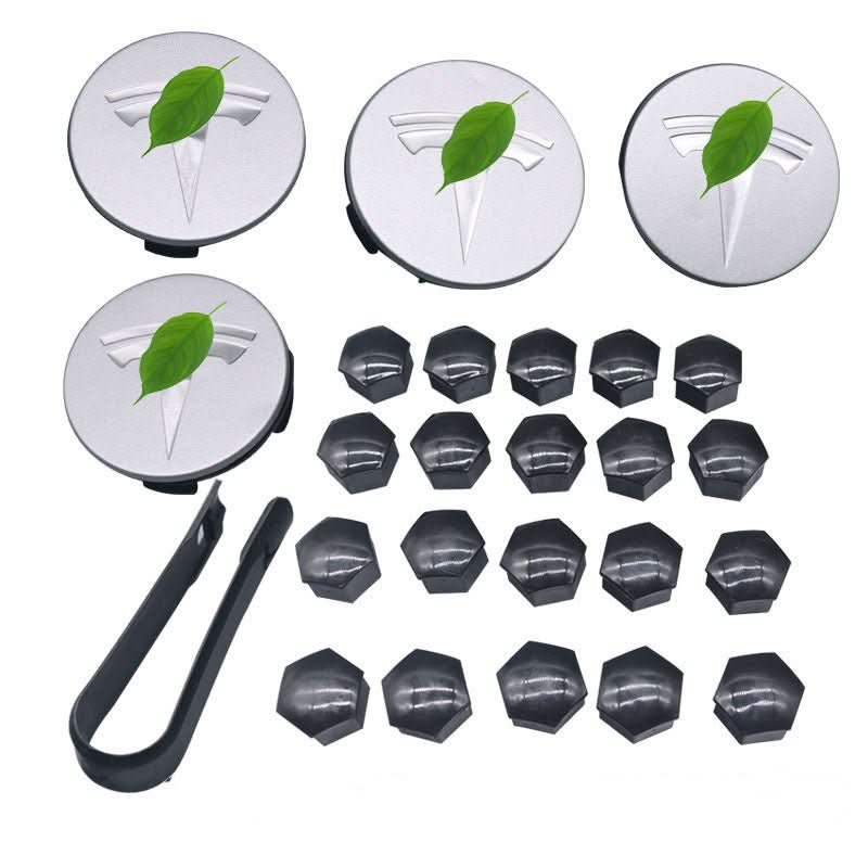 Wheel Center Cap Kit with Puller for Model 3/Y/S/X | 4 Hub Caps + 20 Lug Nut Covers