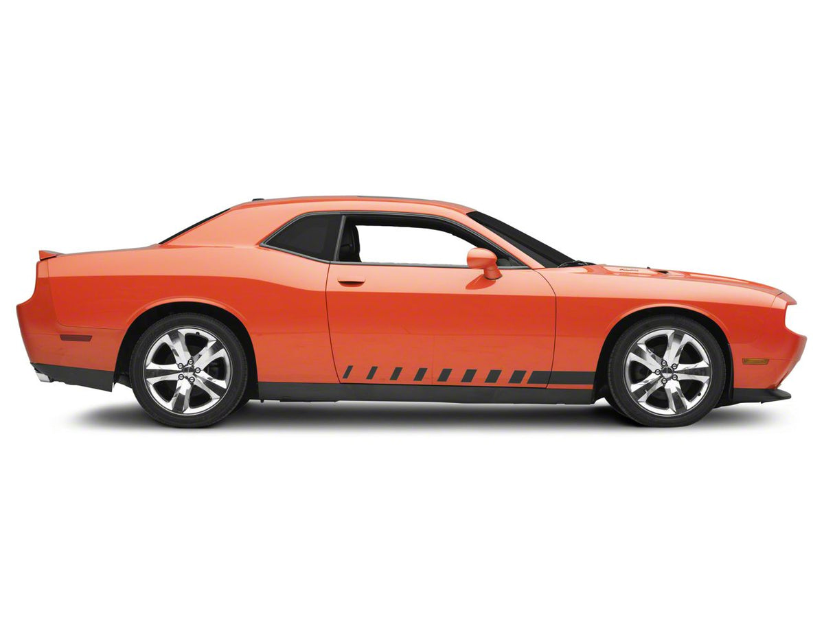 SEC10 Dashed Rocker Stripes; Matte Black (08-23 Challenger)
