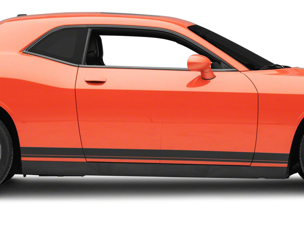 SEC10 Pinstriped Rocker Stripes; Matte Black (08-23 Challenger)