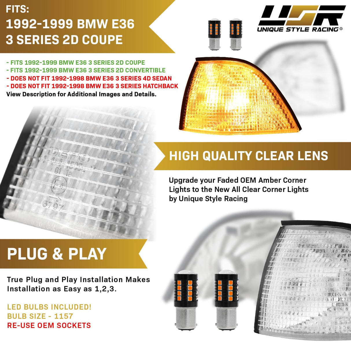 1992-1999 BMW E36 2D/Cabrio Darker Smoke Corner Lights